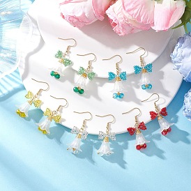 Акриловые серьги-подвески в виде цветка, с выпечкой окрашены перламутровым стеклом круглые бусины, стеклянные бусины и 304 крючки для сережек из нержавеющей стали, золотые