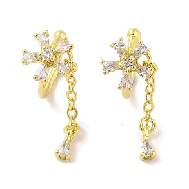 Flower Brass Cuff Earrings, with Clear Cubic Zirconia for Women