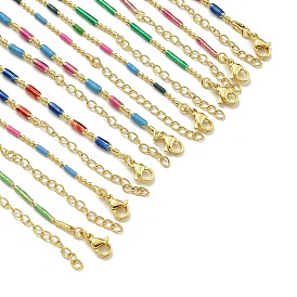 Brass Enamel Column Link Chain Necklaces, Real 18K Gold Plated, Lead Free & Cadmium Free & Nickel Free, Long-Lasting Plated