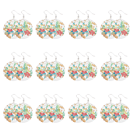 CHGCRAFT DIY Dangle Earring Making Kits, Including 24Pcs Flat Round with Flower Pattern Resin Pendants, 30Pcs Brass Earring Hooks and 30Pcs Iron Jump Rings