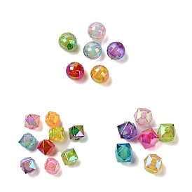 Opaque Acrylic Beads, UV Plating Iridescent, Faceted, Mixed Color