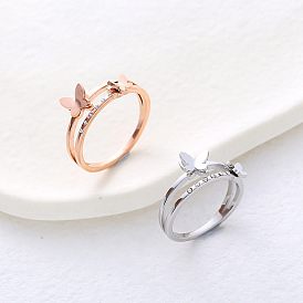 304 женские кольца из нержавеющей стали со стразами, бабочка