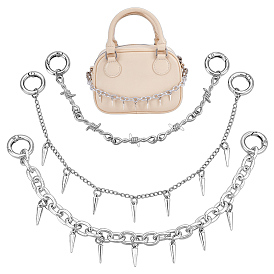 6Pcs 3 Styles Aluminum Cable Chain Boot Strap Chains, with Alloy Pendants & Alloy Spring Gate Rings