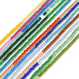 2 Colors Transparent Glass Beads Strands, Segmented Multi-color Beads, Faceted, Round