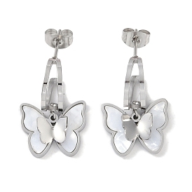 Butterfly 304 Stainless Steel Shell Stud Earrings, Dangle Earrings for Women