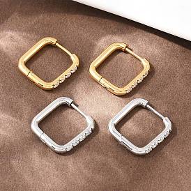 304 квадратные серьги-кольца из нержавеющей стали с прозрачным кубическим цирконием, с 316 ушными шпильками из хирургической нержавеющей стали, ионное покрытие (ip)