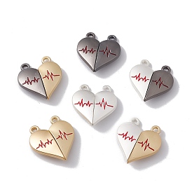 Магнитные застежки из сплава с сердечком, застежки с рисунком ЭКГ для парных ювелирных изделий, браслетов, подвесок, ожерелий