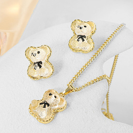 Cute Pearl Bear Pendant Necklace for Women's Sweater Chain Jewelry