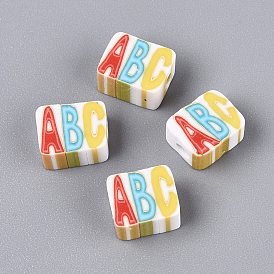 Handmade Polymer Clay Beads, Cuboid & Letter ABC