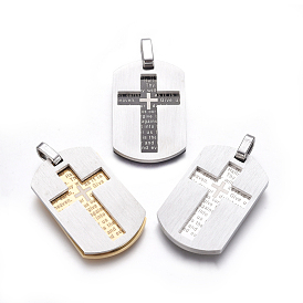 304 Stainless Steel Pendants, Rectangle with Lord's Prayer Cross