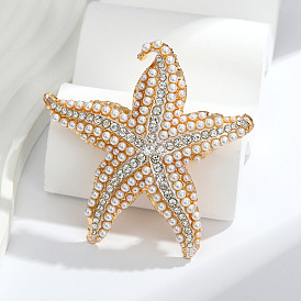 Булавки для лацканов из сплава со стразами в виде морской звезды для одежды-рюкзака, с пластиковой жемчужины