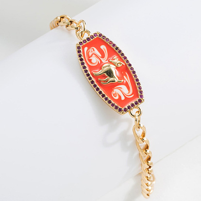 Copper-plated 18K gold drop oil zodiac constellation bracelet - European and American niche hand accessory.