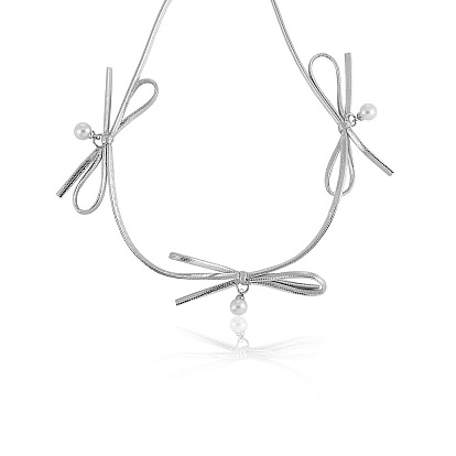 Colliers ras du cou en simili cuir avec nœud papillon et perles d'imitation