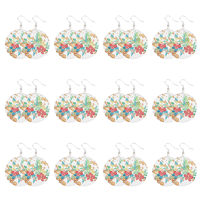 Kits de fabricación de pendientes colgantes de bricolaje, incluyendo 24 piezas planas y redondas con colgantes de resina con motivos florales, 30 piezas de ganchos de latón para pendientes y 30 piezas de anillas de hierro