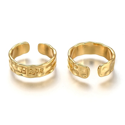 Brass Cuff Rings, Open Rings, Long-Lasting Plated, Hammered, Word Hope