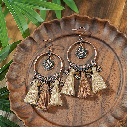 Серьги-люстры с кисточками из богемного сплава, Красная медь