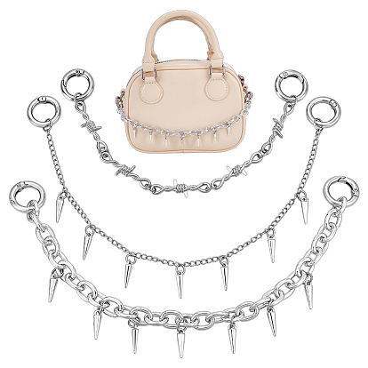 6Pcs 3 Styles Aluminum Cable Chain Boot Strap Chains, with Alloy Pendants & Alloy Spring Gate Rings