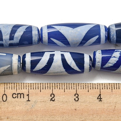 Tibetan Style dZi Beads Strands, Dyed Natural Agate Beads Blue Strands, Drum Shape