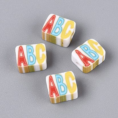Handmade Polymer Clay Beads, Cuboid & Letter ABC