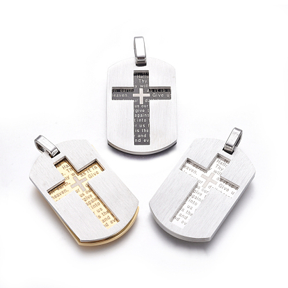 304 Stainless Steel Pendants, Rectangle with Lord's Prayer Cross