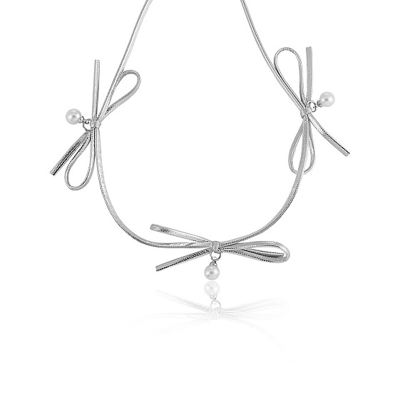 Imitation Leather Bowknot Choker Necklaces with Imitation Pearl