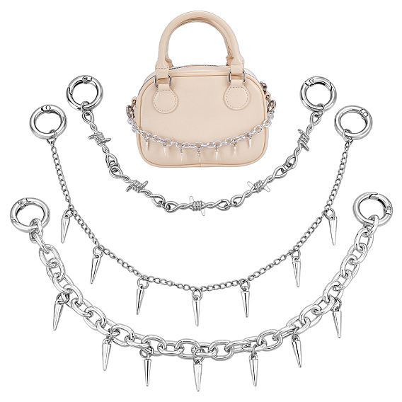 6 pièces 3 styles de chaînes à câble en aluminium pour bottes, avec pendentifs en alliage et anneaux de portail à ressort en alliage