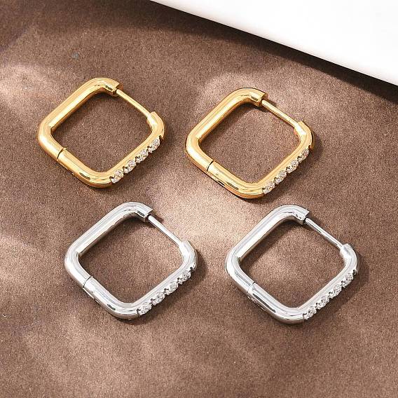 304 квадратные серьги-кольца из нержавеющей стали с прозрачным кубическим цирконием, с 316 ушными шпильками из хирургической нержавеющей стали, ионное покрытие (ip)