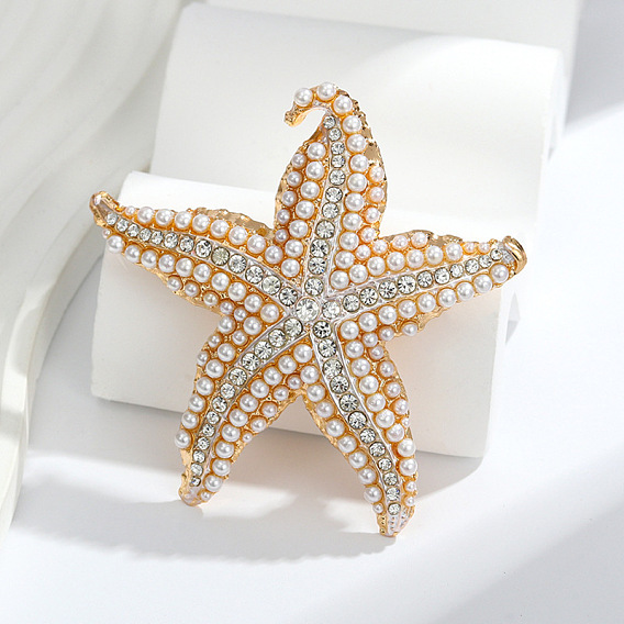 Булавки для лацканов из сплава со стразами в виде морской звезды для одежды-рюкзака, с пластиковой жемчужины