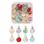 40Pcs 7 Colos Transparent Spray Painted Glass Pendants, with Light Gold Plated Brass Loop, Frosted, Round Charms