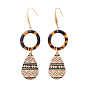 Printed Iron Dangle Earrings, with 316 Surgical Stainless Steel Hook and Cellulose Acetate(Resin), Ring & Teardrop