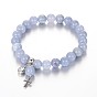 Gemstone Beaded Stretch Charm Bracelets, with Rhinestone and 304 Stainless Steel Findings, 57mm