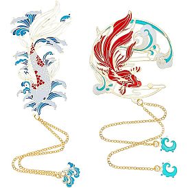 2шт 2 стиль сплав эмаль подвеска закладки, закладка из железной цепи, причудливый карп
