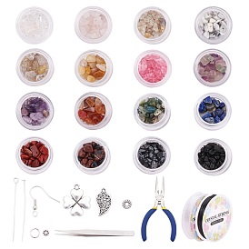 DIY Jewelry Set, with Gemstone Chip Beads, Alloy Beads & Pendants, Iron Earring Hooks & Pins, Elastic Crystal Thread, Iron Tweezers