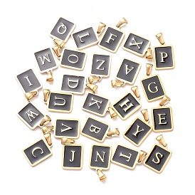 304 Stainless Steel Pendants, with Enamel, Real 18K Gold Plated, Rectangle with Letter Charm