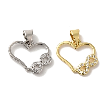 Подвеска из латуни с микропаве из кубического циркония, без кадмия и без свинца, долговечный, Сердце с бесконечностью