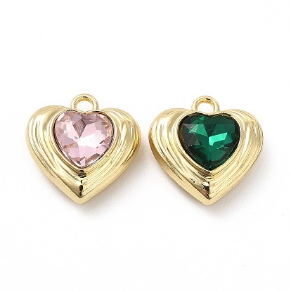Rack Plating Alloy Glass Pendants, Cadmium Free & Lead Free, Heart Charms, Light Gold