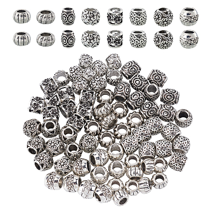 Tibetan Style Alloy European Beads, Large Hole Rondelle Beads, Corrugated Beads