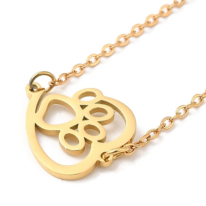 304 Stainless Steel Pendant Necklaces with Cable Chains, Hollow Heart with Paw Print