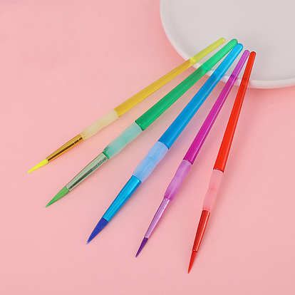 Plastic Children's Nylon Brush Head Tempera Paint Brush Set, with Aluminium Tube & Silicone Handle, for Artist Painting Brush Supplies