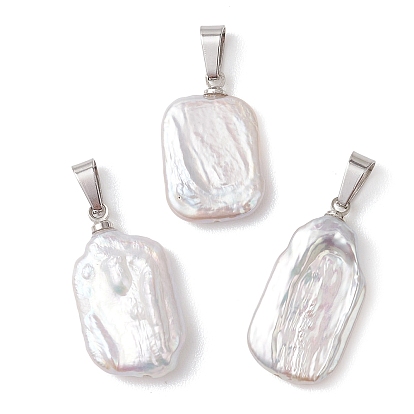 Натуральный жемчуг барокко подвески с жемчугом кеши, прямоугольные подвески 201 с защелками из нержавеющей стали, белые