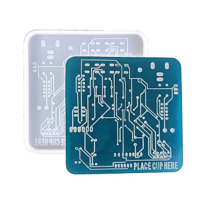Square Circuit Board Cup Mat DIY Silicone Molds, Resin Casting Coaster Molds, for UV Resin, Epoxy Resin Craft Making