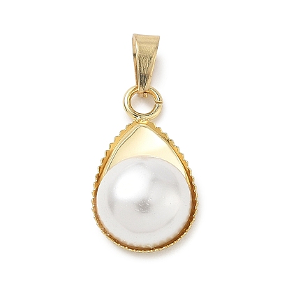 Подвески из латуни и перламутра, слезинки, с 304 защелкой из нержавеющей стали на поручнях, белые