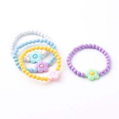 Bracelets de perles extensibles acryliques opaques pour enfants, fleur