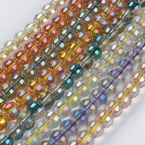 Electroplate Glass Beads Strands, Full Rainbow Plated, Round