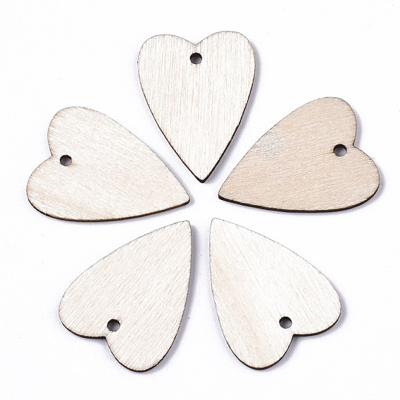 Unfinished Natural Poplar Wood Pendants, Laser Cut Wood Shapes, Undyed, Heart