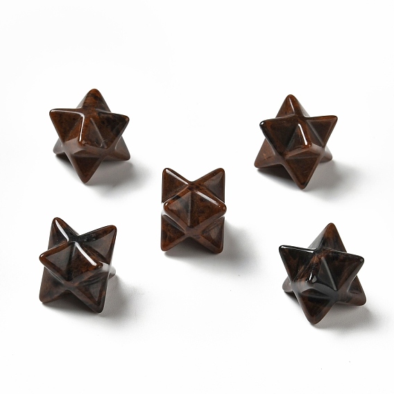 Perles d'obsidienne naturelles en acajou, pas de trous / non percés, Merkaba Star