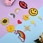 27Pcs 12 Styles Computerized Embroidery Cloth Self Adhesive Patches, Stick On Patch, Costume Accessories, Appliques, Smiling Face & Heart & Meteor & Rainbow & Lip & Sunflower & Moon & Star