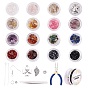 Сделай сам комплект украшений, с драгоценными камнями чип бисера, бусины и подвески из сплава, железные крючки и булавки для серег, Эластичная кристальная нить, железный пинцет