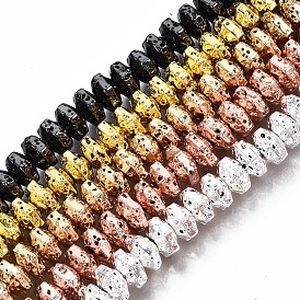 Electroplated Natural Lava Rock Beads Strands, Hexagon, Bumpy