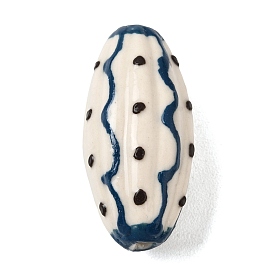 Handmde Porcelain Beads, Oval & Dot, Hand Painted, Famille Rose Porcelain